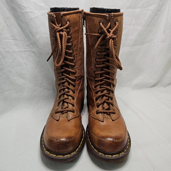 Doc Dr Martens 14 Hole Tan Tall Leather Boots Air Wair 11472 Women's 8 Men's 7i - Picture 2 of 13